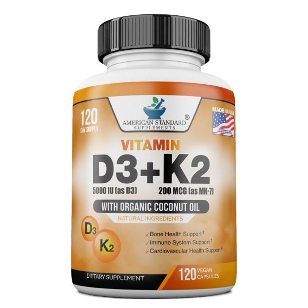 Vitamin D3 5000IU K2 as MK 7 200mcg with Organic Coconut Oil american standard 1