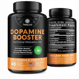 TWINLEAF Dopamine Brain Support Supplement, 1000 mg Blend - Made in USA - with Vitamin B12 and L-Tyrosine - Enhance Mental Well-Being - 60 Capsules مکمل تقویت مغز دوپامین TWINLEAF